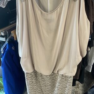 R & M Richard Elegant Cream and Silver Dress